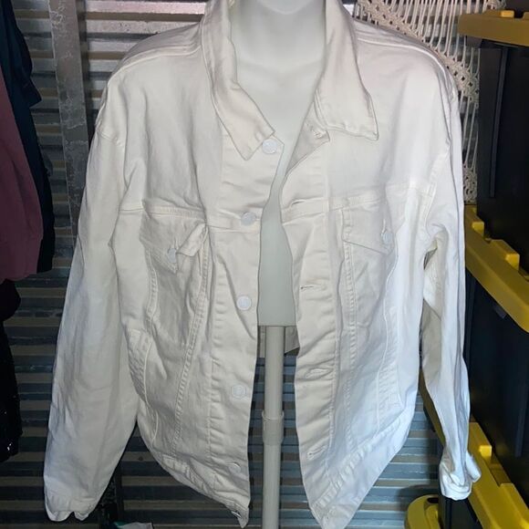 Mistress Rocks Los Angeles White Denim Jean Jacket Size Small Customize DIY - Picture 1 of 6